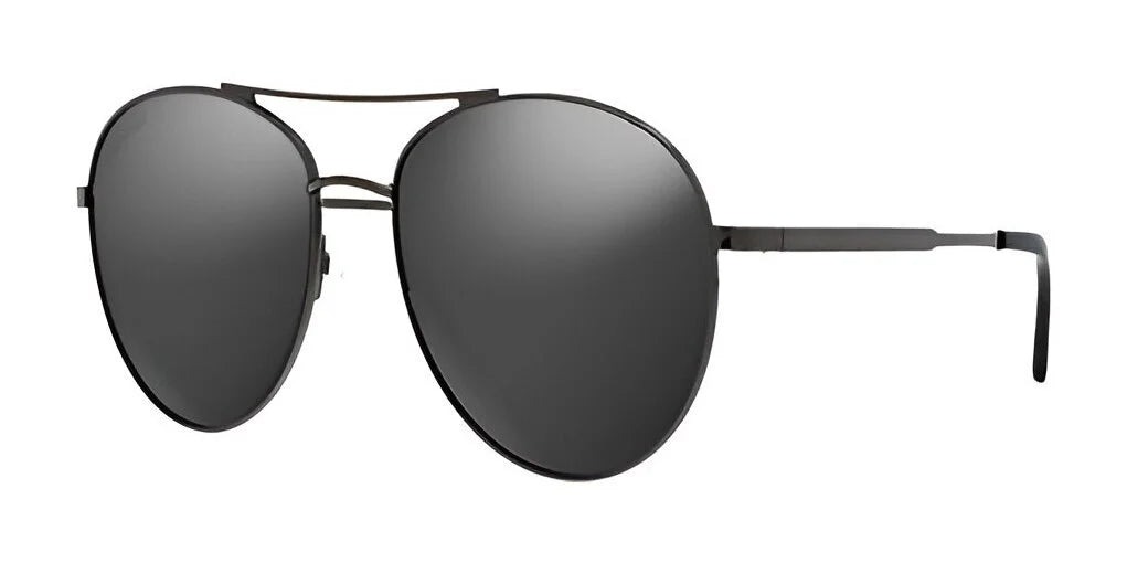 The Fatheadz ZOUND Sunglasses, Size 60, boast a sophisticated aviator-style design with oversized lenses. These shades are equipped with dark polarized lenses and a sleek thin metal frame, all showcased against a white background. The Fatheadz ZOUND Sunglasses, Size 60, boast a sophisticated aviator-style design with oversized lenses. These shades are equipped with dark polarized lenses and a sleek thin metal frame, all showcased against a white background.