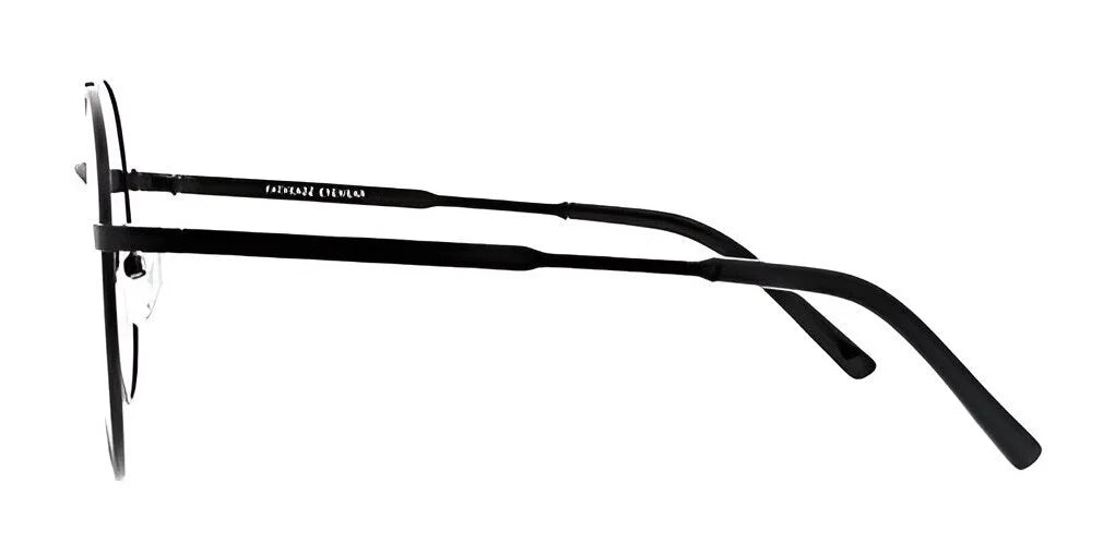 A side view of elegant eyeglasses featuring round lenses, slim temples, and black rims, echoing the timeless style of the Fatheadz ZOUND Sunglasses in Size 60. A side view of elegant eyeglasses featuring round lenses, slim temples, and black rims, echoing the timeless style of the Fatheadz ZOUND Sunglasses in Size 60.