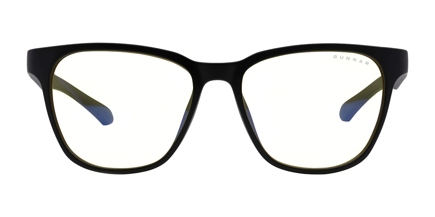 Gunnar's Berkeley Computer Glasses, Size 54, feature black-rimmed nylon frames and yellow-tinted anti-reflective lenses for stylish blue light protection on a white background. Gunnar's Berkeley Computer Glasses, Size 54, feature black-rimmed nylon frames and yellow-tinted anti-reflective lenses for stylish blue light protection on a white background.