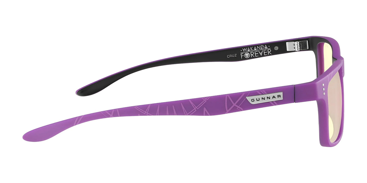 Introducing the Gunnar Cruz Black Panther Edition Computer Glasses in Size 55, featuring "Wakanda Forever" on the inner temple and geometric patterns on a durable nylon frame, with blue light protection for ultimate style and comfort. Introducing the Gunnar Cruz Black Panther Edition Computer Glasses in Size 55, featuring "Wakanda Forever" on the inner temple and geometric patterns on a durable nylon frame, with blue light protection for ultimate style and comfort.