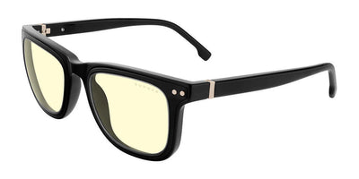 Gunnar Cupertino Computer Glasses in black, sized 52, feature light yellow lenses with GUNNAR's blue light-blocking technology and minimal hinge detailing.