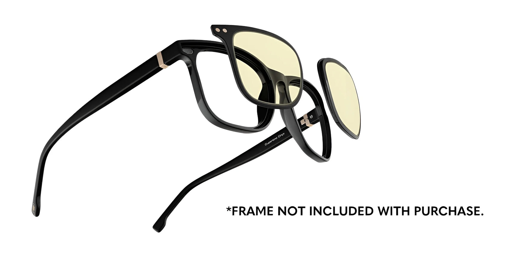 The Gunnar Cupertino Lens Kit, Size 52, features black sunglasses with detachable yellow-tinted lenses and a premium acetate design. Frame not included. The Gunnar Cupertino Lens Kit, Size 52, features black sunglasses with detachable yellow-tinted lenses and a premium acetate design. Frame not included.