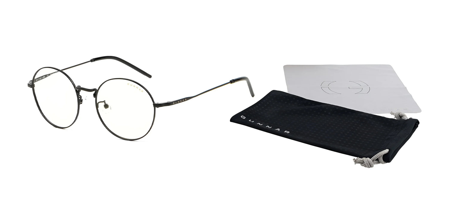 Gunnar Ellipse Computer Glasses | Size 51 feature round lenses with a stylish black frame for a panoramic view. They include a convenient black drawstring pouch and a white cleaning cloth. Gunnar Ellipse Computer Glasses | Size 51 feature round lenses with a stylish black frame for a panoramic view. They include a convenient black drawstring pouch and a white cleaning cloth.