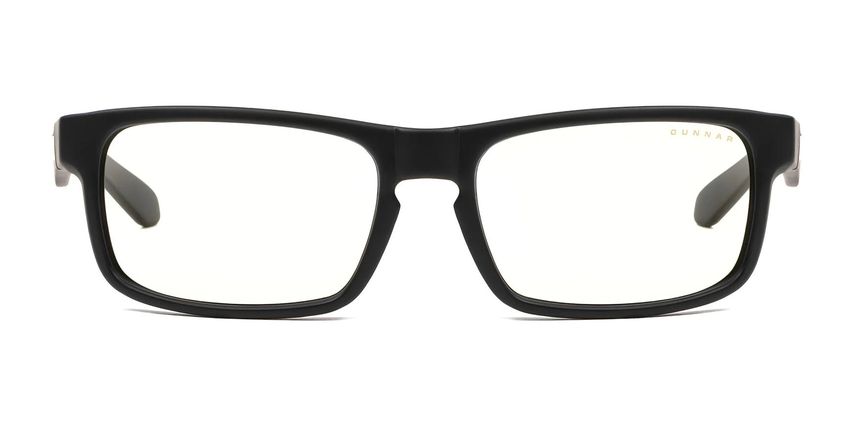 The Gunnar Enigma Computer Glasses, size 58, feature a black rectangular frame with clear lenses and are ideal for extended screen time. The Gunnar Enigma Computer Glasses, size 58, feature a black rectangular frame with clear lenses and are ideal for extended screen time.