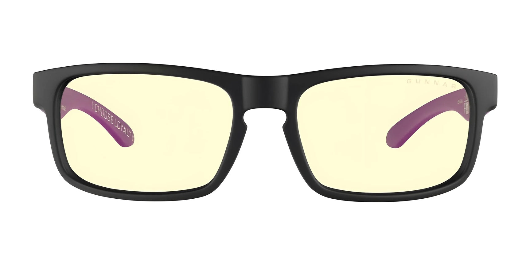 The Gunnar Enigma Black Panther Edition Computer Glasses in size 58 feature a sleek black rectangular design with purple temple tips and yellow-tinted lenses, offering patented blue light protection. The Gunnar Enigma Black Panther Edition Computer Glasses in size 58 feature a sleek black rectangular design with purple temple tips and yellow-tinted lenses, offering patented blue light protection.