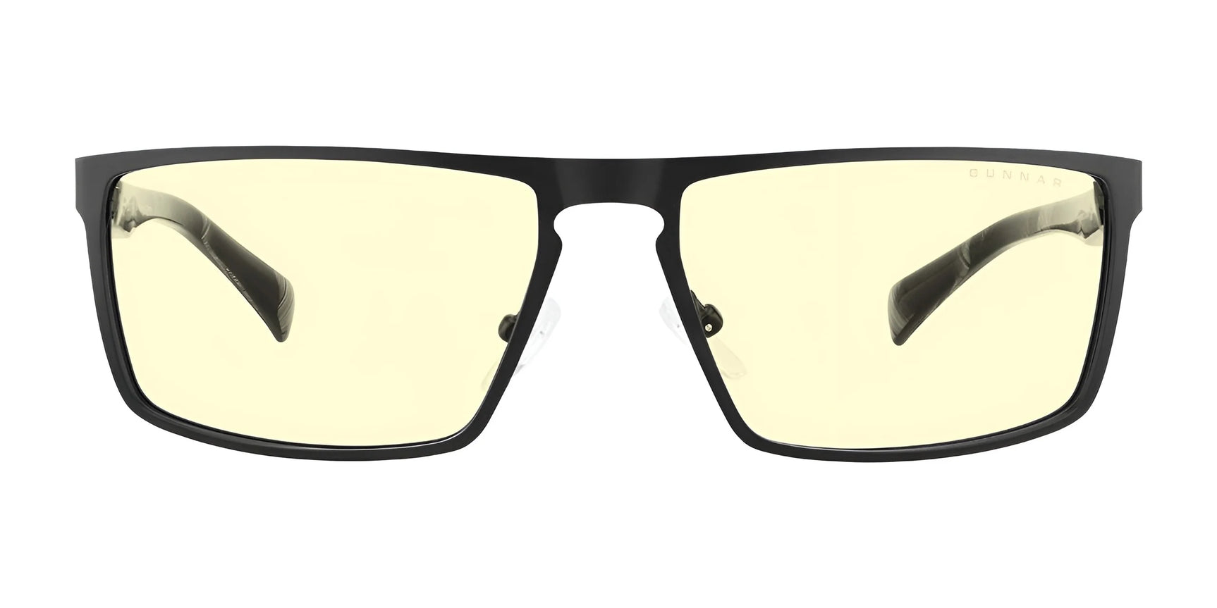 The Gunnar Fremont Computer Glasses | Size 59 blend stainless steel and acetate in a sleek black frame with yellow-tinted lenses that block blue light for enhanced eye comfort. The Gunnar Fremont Computer Glasses | Size 59 blend stainless steel and acetate in a sleek black frame with yellow-tinted lenses that block blue light for enhanced eye comfort.