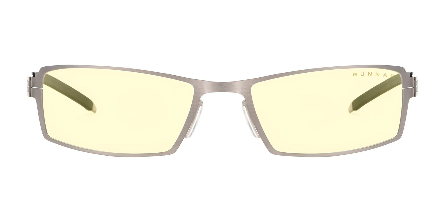 The Gunnar Sheadog Computer Glasses, size 56, feature stylish yellow-tinted lenses in a sleek metal frame. The brand name is elegantly etched on the lens. Made with GUNNAR material, they block blue light and ensure seamless headset compatibility for all-day comfort. The Gunnar Sheadog Computer Glasses, size 56, feature stylish yellow-tinted lenses in a sleek metal frame. The brand name is elegantly etched on the lens. Made with GUNNAR material, they block blue light and ensure seamless headset compatibility for all-day comfort.