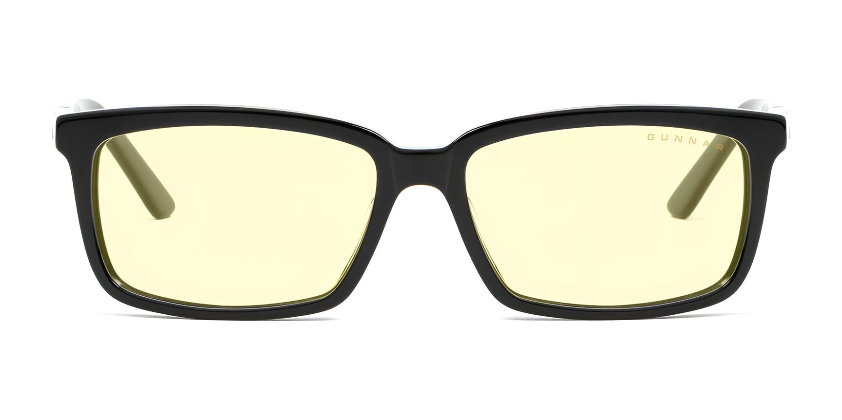Black-rimmed square Gunnar Haus Computer Glasses by Gunnar, made from handcrafted materials with yellow-tinted and anti-reflective lenses, front view. Size 53. Black-rimmed square Gunnar Haus Computer Glasses by Gunnar, made from handcrafted materials with yellow-tinted and anti-reflective lenses, front view. Size 53.