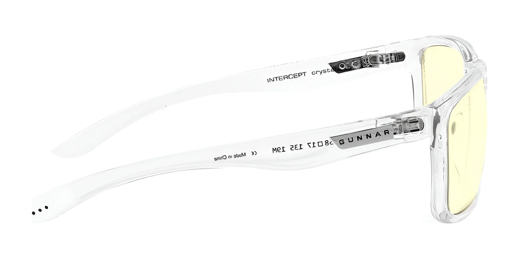 The Gunnar Intercept Computer Glasses, with yellow-tinted lenses and transparent frames, offer style and blue light protection. The Gunnar Intercept Computer Glasses, with yellow-tinted lenses and transparent frames, offer style and blue light protection.