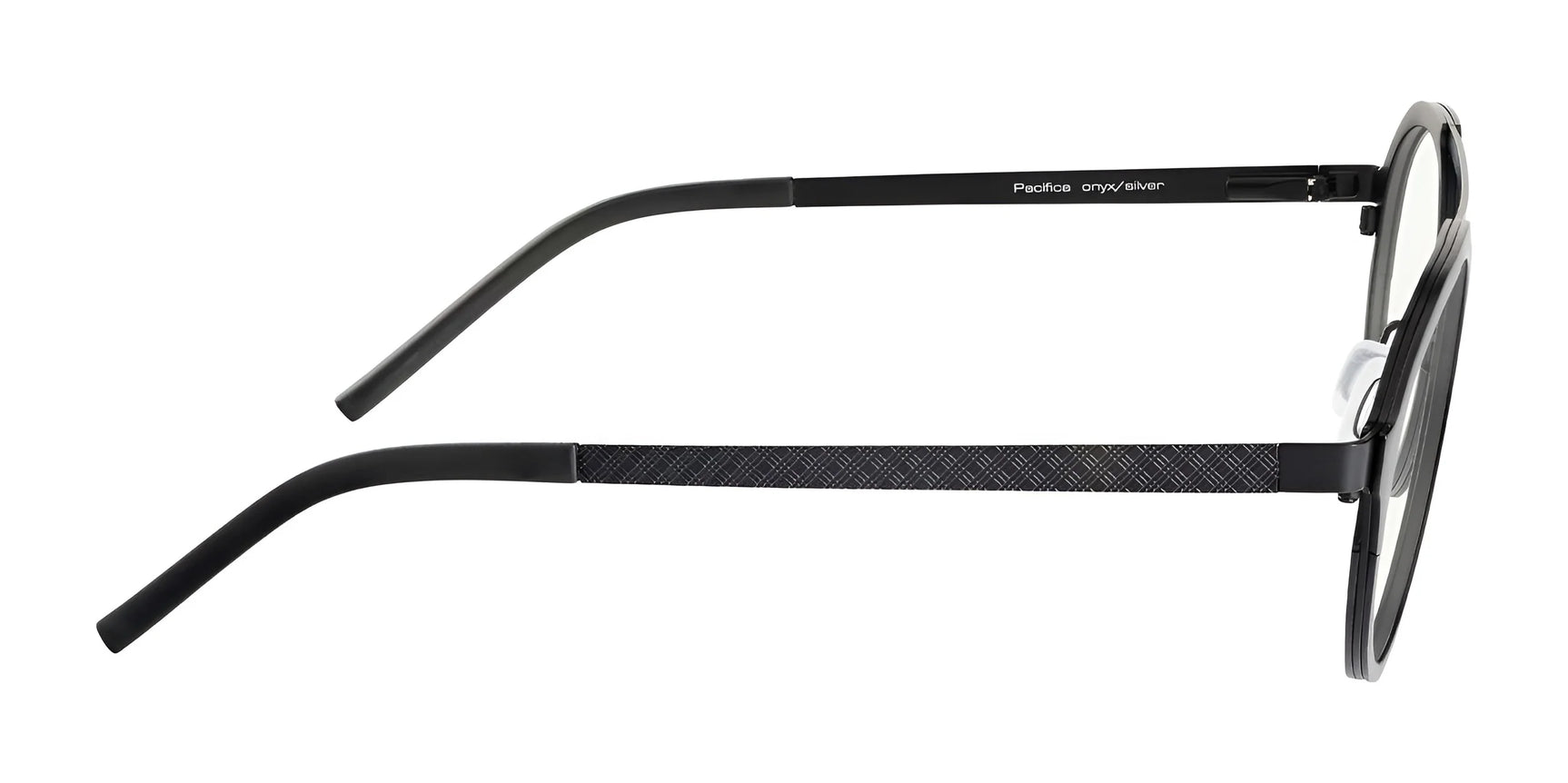 Side view of Gunnar Pacifica Computer Glasses, featuring black thin frames and textured arms, showcasing a minimalist design on a white background. Side view of Gunnar Pacifica Computer Glasses, featuring black thin frames and textured arms, showcasing a minimalist design on a white background.