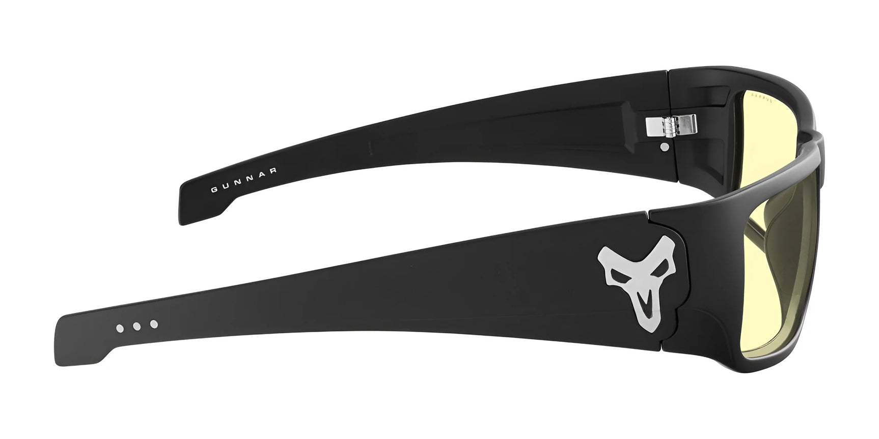 Gunnar Overwatch Reaper Computer Glasses in size 58 feature black frames with yellow-tinted, anti-reflective lenses and a stylized logo on the temples. Gunnar Overwatch Reaper Computer Glasses in size 58 feature black frames with yellow-tinted, anti-reflective lenses and a stylized logo on the temples.