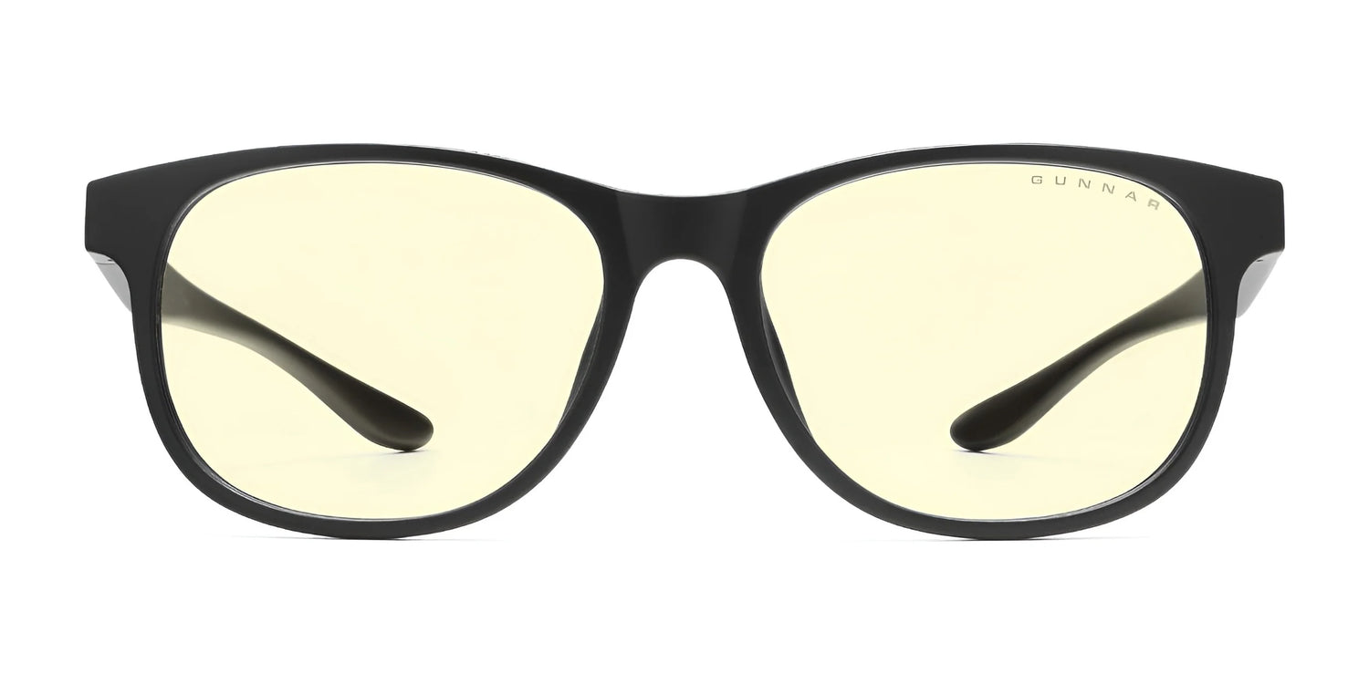 The Gunnar Rush Computer Glasses, Size 53, by Gunnar feature black rims and yellow-tinted lenses for reducing screen glare, making them ideal blue light blocking eyewear for kids and teens. The Gunnar Rush Computer Glasses, Size 53, by Gunnar feature black rims and yellow-tinted lenses for reducing screen glare, making them ideal blue light blocking eyewear for kids and teens.