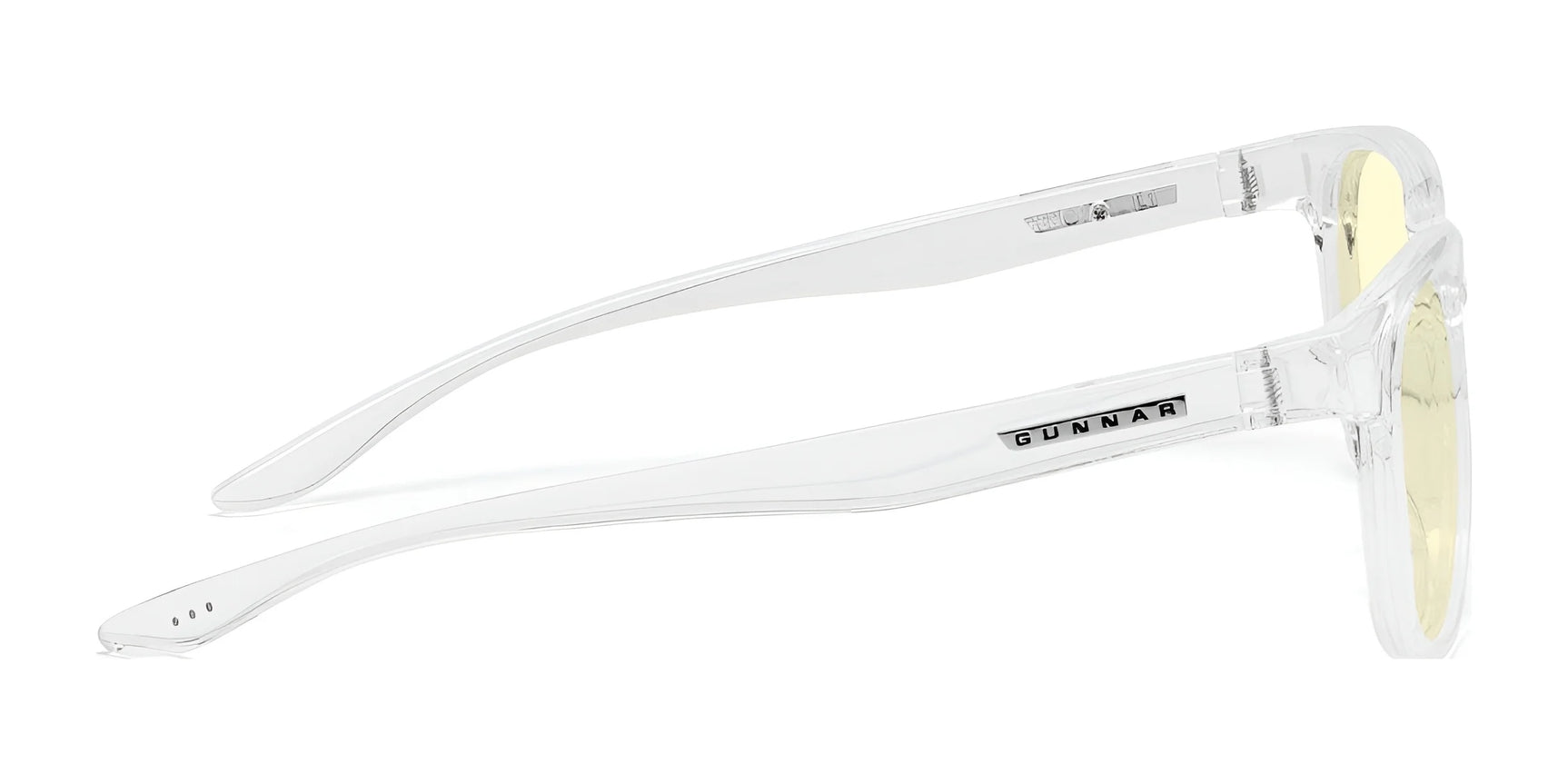 The Gunnar Rush Computer Glasses, size 53, feature clear frames and yellow-tinted lenses, making them stylish for kids and teens while effectively blocking harmful blue light. The Gunnar Rush Computer Glasses, size 53, feature clear frames and yellow-tinted lenses, making them stylish for kids and teens while effectively blocking harmful blue light.