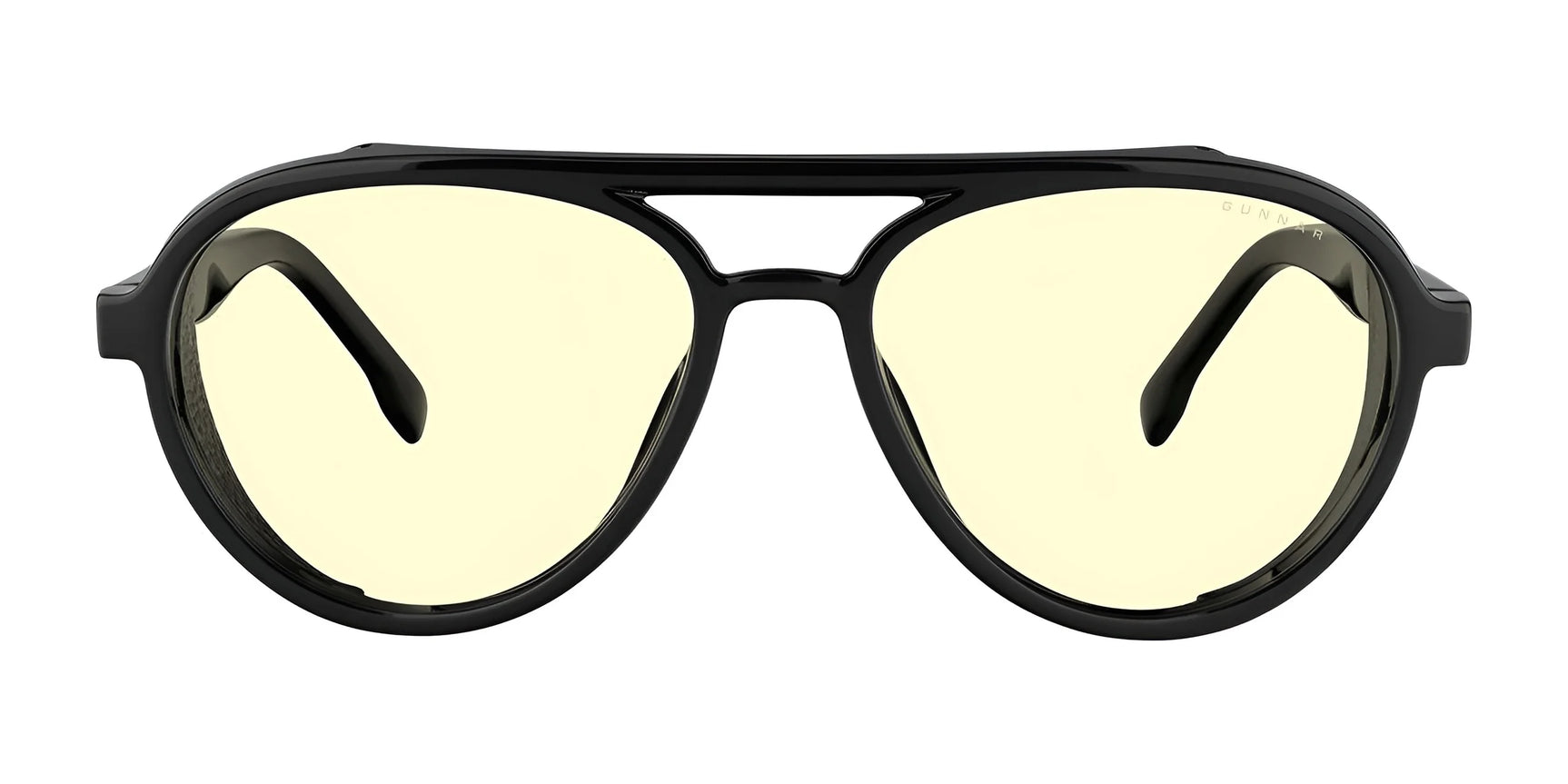 The Gunnar Tallac Computer Glasses (Size 57) feature a black aviator design with yellow-tinted lenses and premium acetate frames. Inspired by mountaineer-style sunglasses, they are showcased on a pristine white background. The Gunnar Tallac Computer Glasses (Size 57) feature a black aviator design with yellow-tinted lenses and premium acetate frames. Inspired by mountaineer-style sunglasses, they are showcased on a pristine white background.
