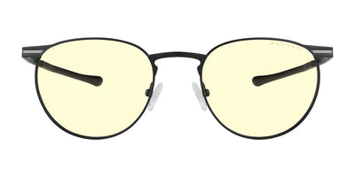 The Gunnar Mateo Computer Glasses | Size 52 feature a lightweight titanium frame and black color, incorporating GUNNAR's patented technology with yellow-tinted, blue light-blocking lenses and adjustable nose pads for optimal comfort.