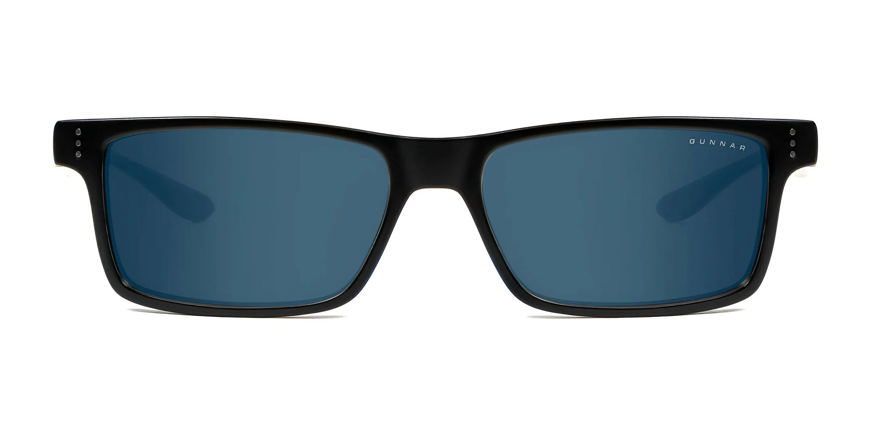 Gunnar Vertex Reading Sunglasses, size 55, feature a sleek black rectangular frame with dark blue lenses for stylish blue light protection, set against a white background. Gunnar Vertex Reading Sunglasses, size 55, feature a sleek black rectangular frame with dark blue lenses for stylish blue light protection, set against a white background.