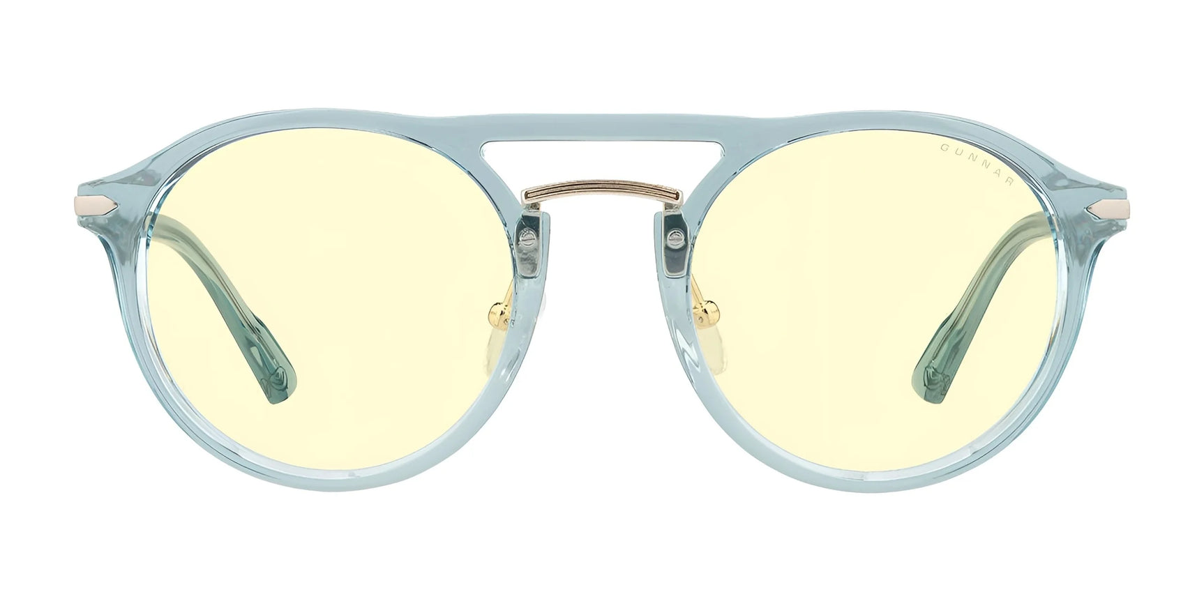 Front view of Gunnar World of Warcraft Alliance Edition Computer Glasses, featuring blue frames, yellow lenses, and a gold bridge. Stylish and designed for impact, they offer blue light blocking benefits. Size 52. Front view of Gunnar World of Warcraft Alliance Edition Computer Glasses, featuring blue frames, yellow lenses, and a gold bridge. Stylish and designed for impact, they offer blue light blocking benefits. Size 52.