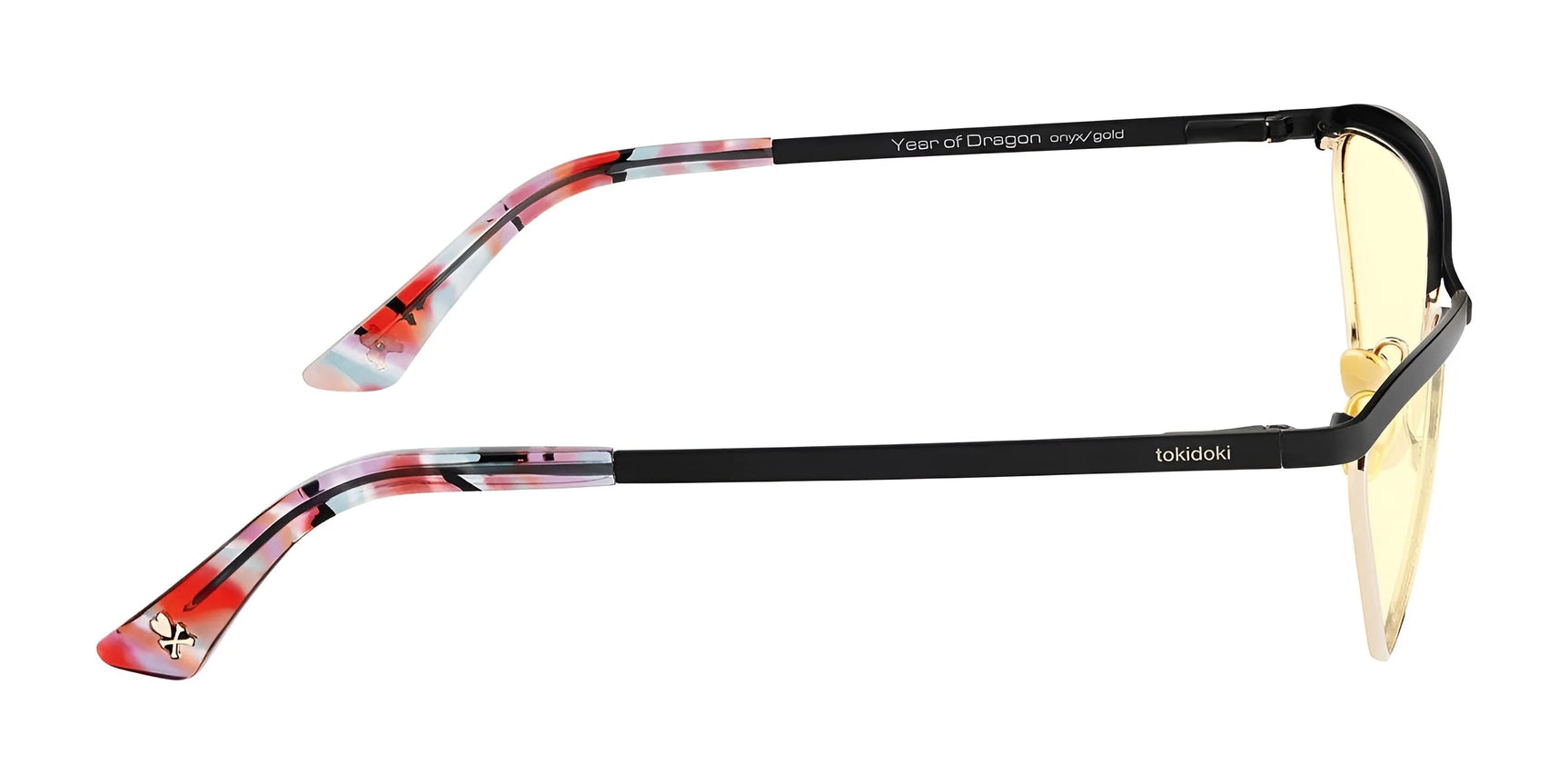 Side view of vibrant Gunnar Tokidoki Year of the Dragon Computer Glasses, size 52, showcasing a bright "tokidoki" logo on the side and cutting-edge GUNNAR lens technology. Side view of vibrant Gunnar Tokidoki Year of the Dragon Computer Glasses, size 52, showcasing a bright "tokidoki" logo on the side and cutting-edge GUNNAR lens technology.