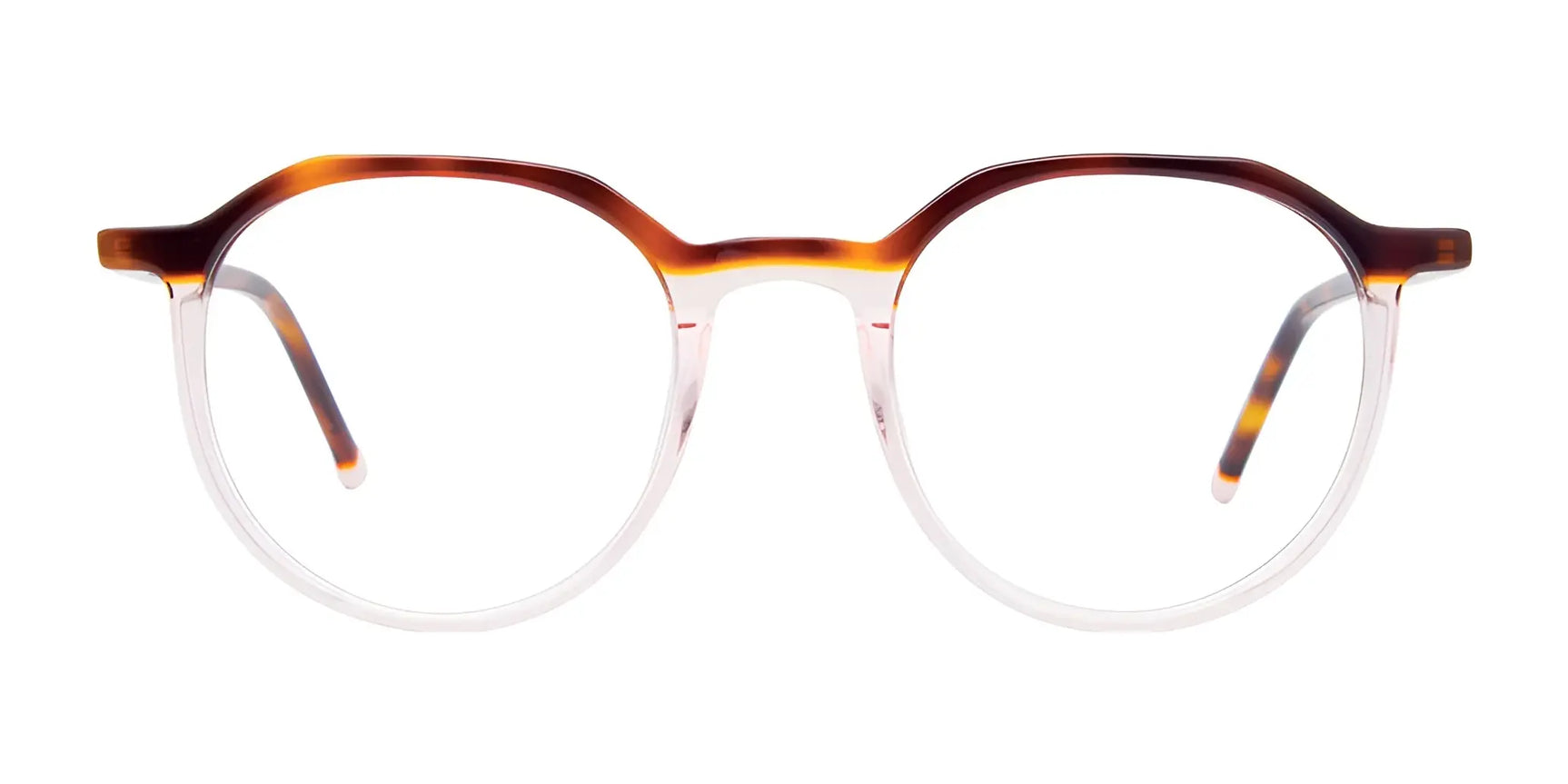 The iCHILL C7039 Eyeglasses | Size 49 by iCHILL feature round brown tortoiseshell frames on top, a clear bottom rim, and are displayed against a white background. The iCHILL C7039 Eyeglasses | Size 49 by iCHILL feature round brown tortoiseshell frames on top, a clear bottom rim, and are displayed against a white background.