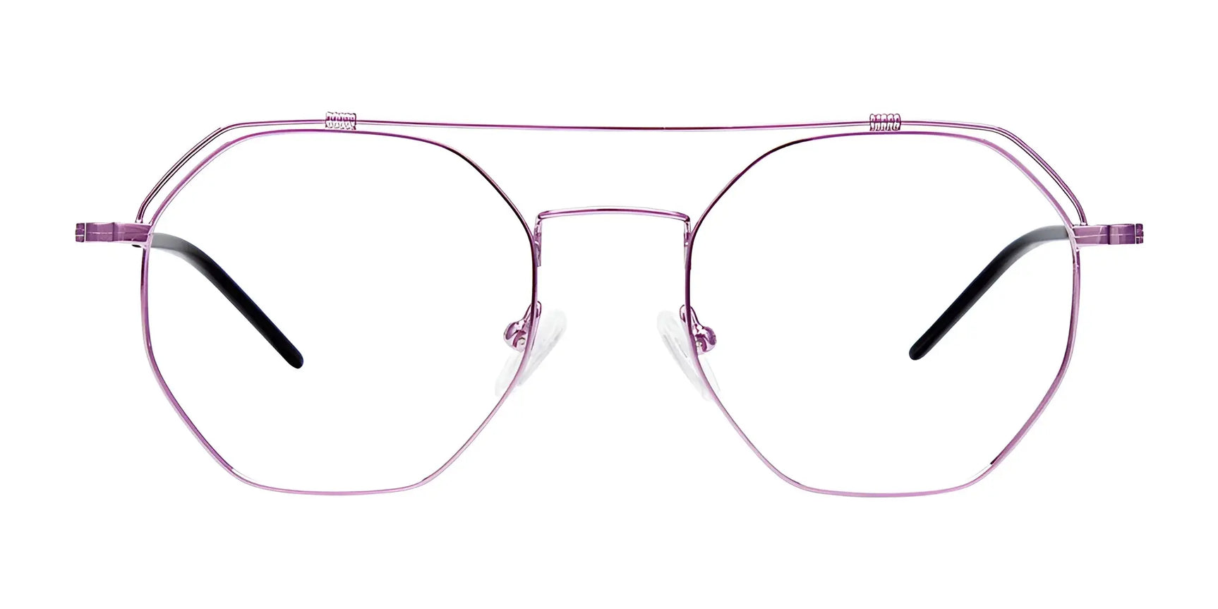 The iCHILL C7044 Eyeglasses | Size 52 by iCHILL are purple metal aviator full-rim frames with black temple tips, displayed on a white background. The iCHILL C7044 Eyeglasses | Size 52 by iCHILL are purple metal aviator full-rim frames with black temple tips, displayed on a white background.