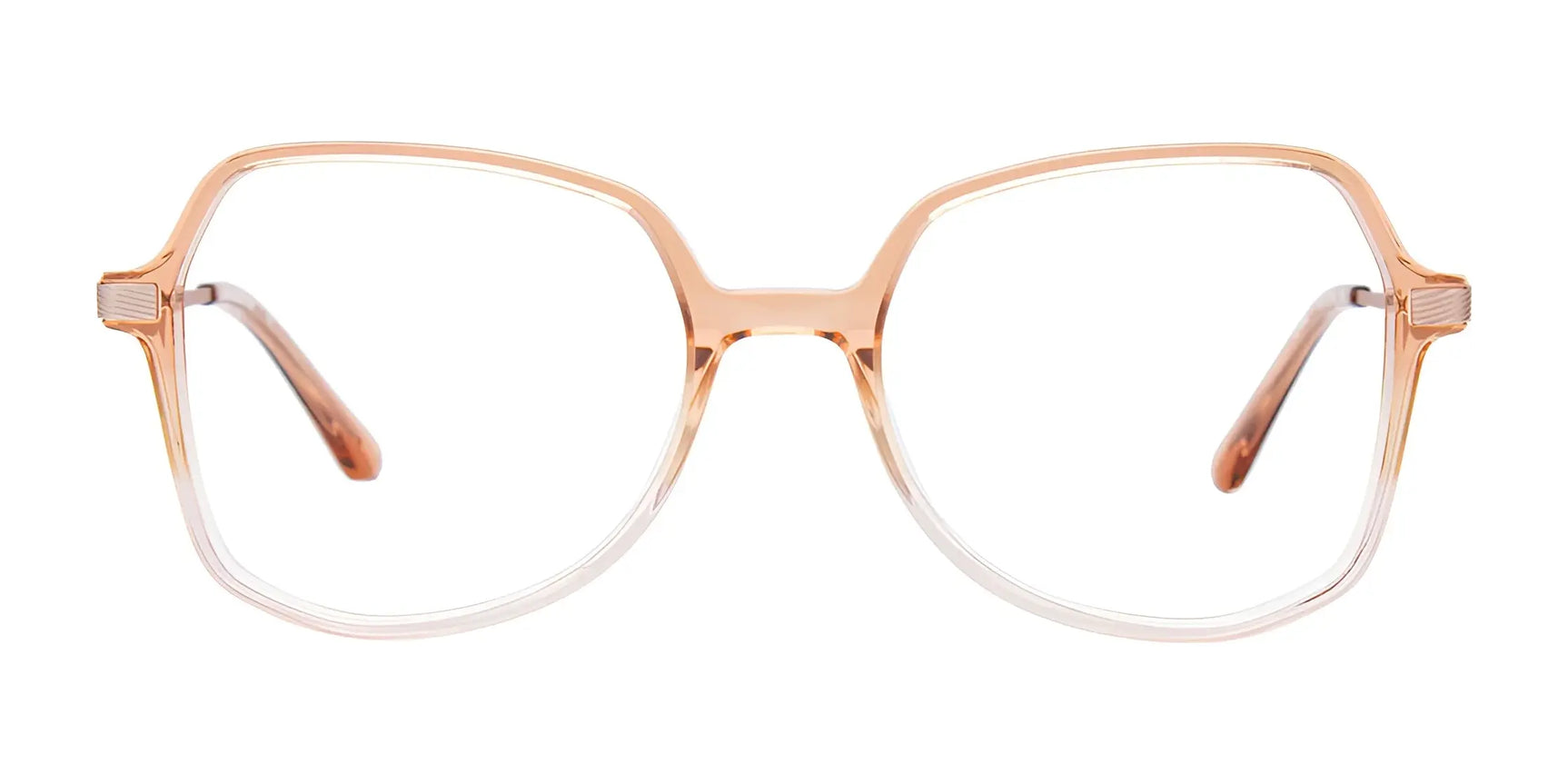 The iCHILL C7053 Eyeglasses (Size 51) by iCHILL feature a square, light brown frame with clear lower rims—ideal for women seeking modern geometric style. Shown on a white background. The iCHILL C7053 Eyeglasses (Size 51) by iCHILL feature a square, light brown frame with clear lower rims—ideal for women seeking modern geometric style. Shown on a white background.