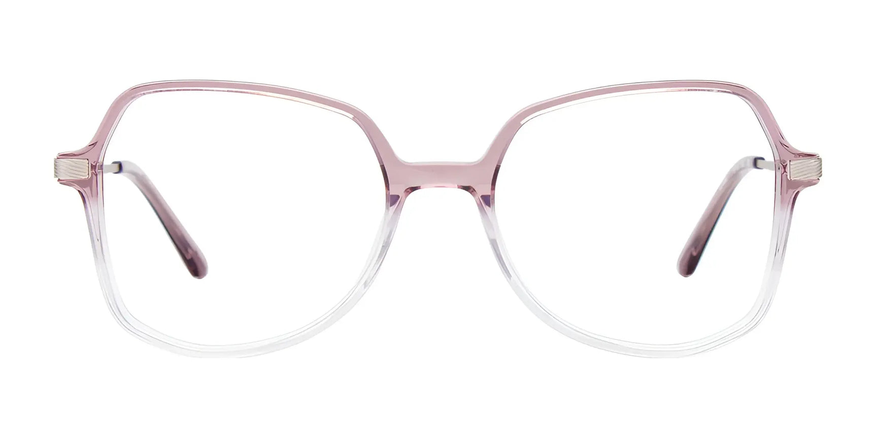 The iCHILL C7053 Eyeglasses | Size 51 feature a translucent pink and clear square geometric frame, displayed on a white background. The iCHILL C7053 Eyeglasses | Size 51 feature a translucent pink and clear square geometric frame, displayed on a white background.