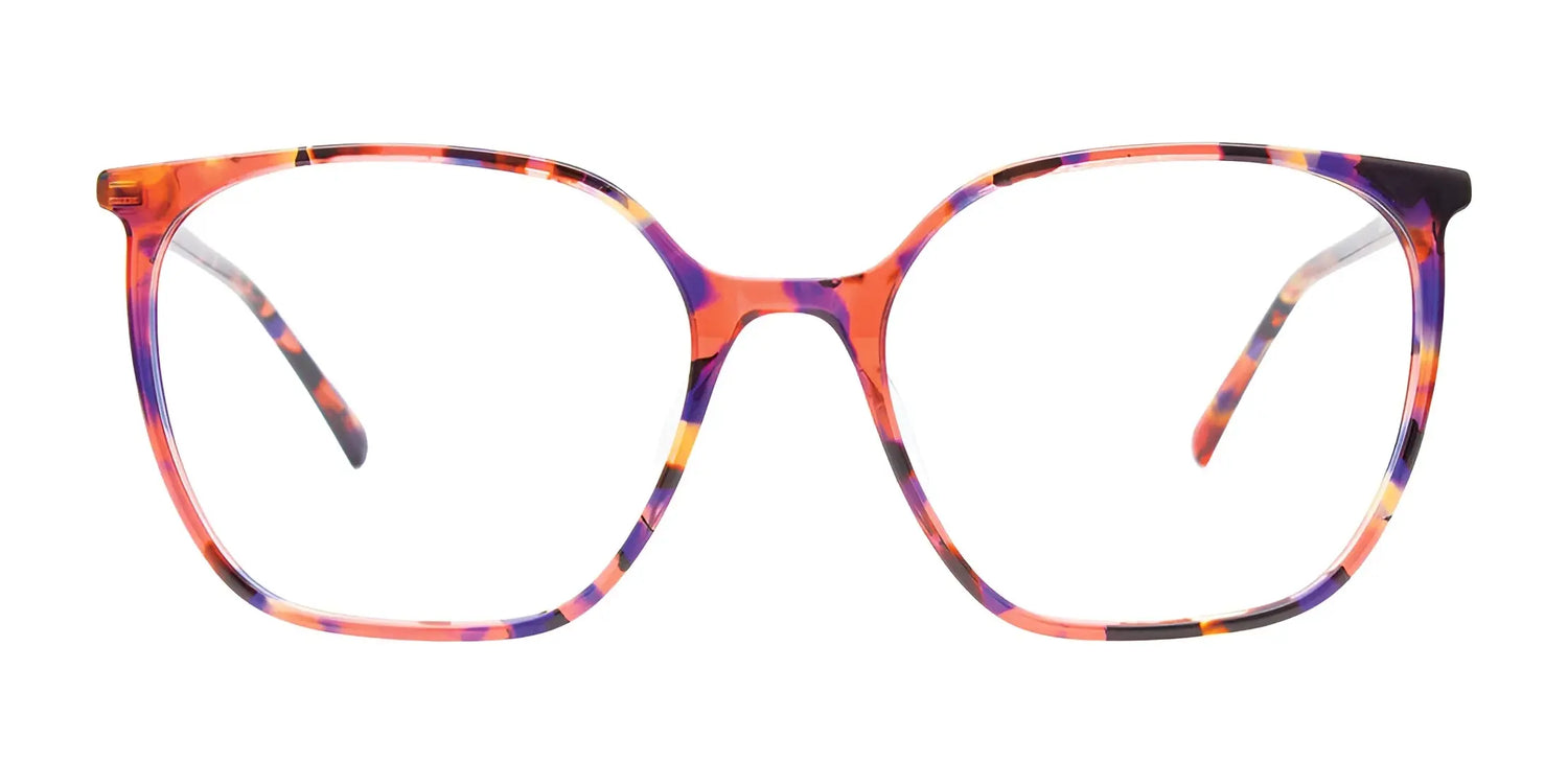 The iCHILL C7055 Eyeglasses | Size 56 feature a square shape with a vibrant orange, purple, and yellow tortoiseshell pattern—stylish prescription-ready frames from iCHILL for everyday comfort. The iCHILL C7055 Eyeglasses | Size 56 feature a square shape with a vibrant orange, purple, and yellow tortoiseshell pattern—stylish prescription-ready frames from iCHILL for everyday comfort.