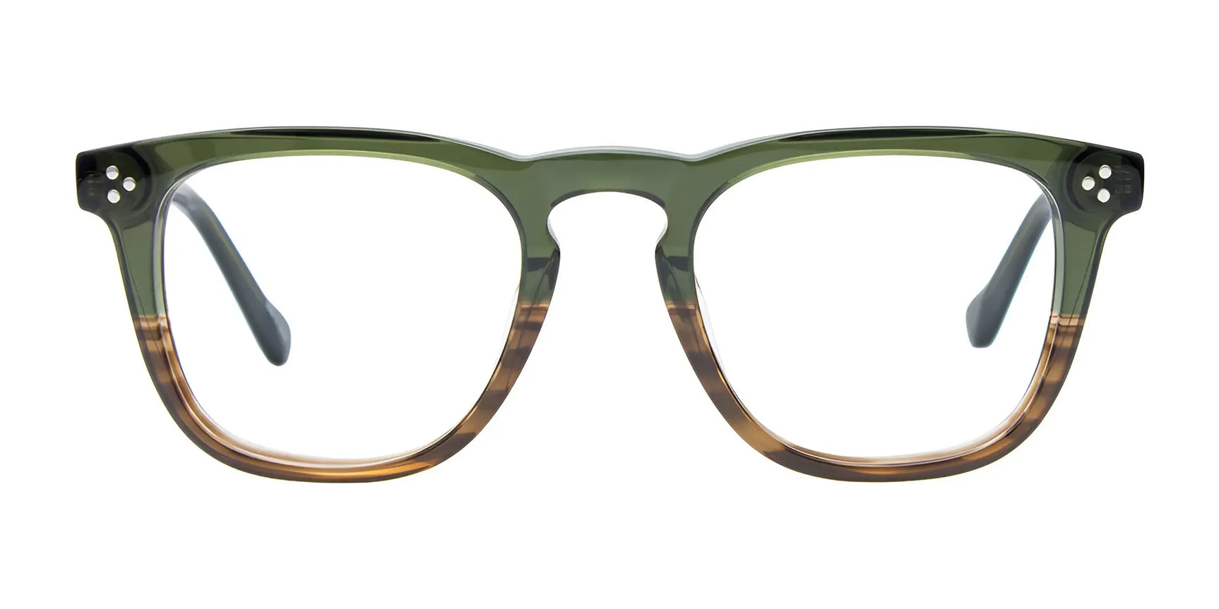 Green and brown rectangular iCHILL C7059 Eyeglasses (Size 48) with clear lenses, shown on a white background—ideal for a trendy style. Green and brown rectangular iCHILL C7059 Eyeglasses (Size 48) with clear lenses, shown on a white background—ideal for a trendy style.