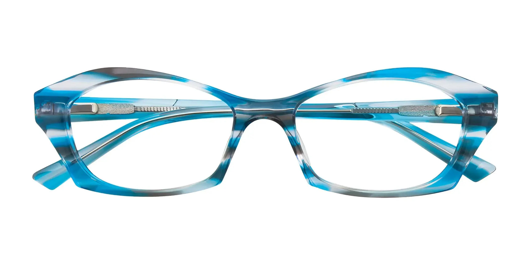 Paradox P5004 Eyeglasses | Size 52 by Paradox, blue and white rectangular frames with clear lenses, displayed front-facing on a white background. Paradox P5004 Eyeglasses | Size 52 by Paradox, blue and white rectangular frames with clear lenses, displayed front-facing on a white background.