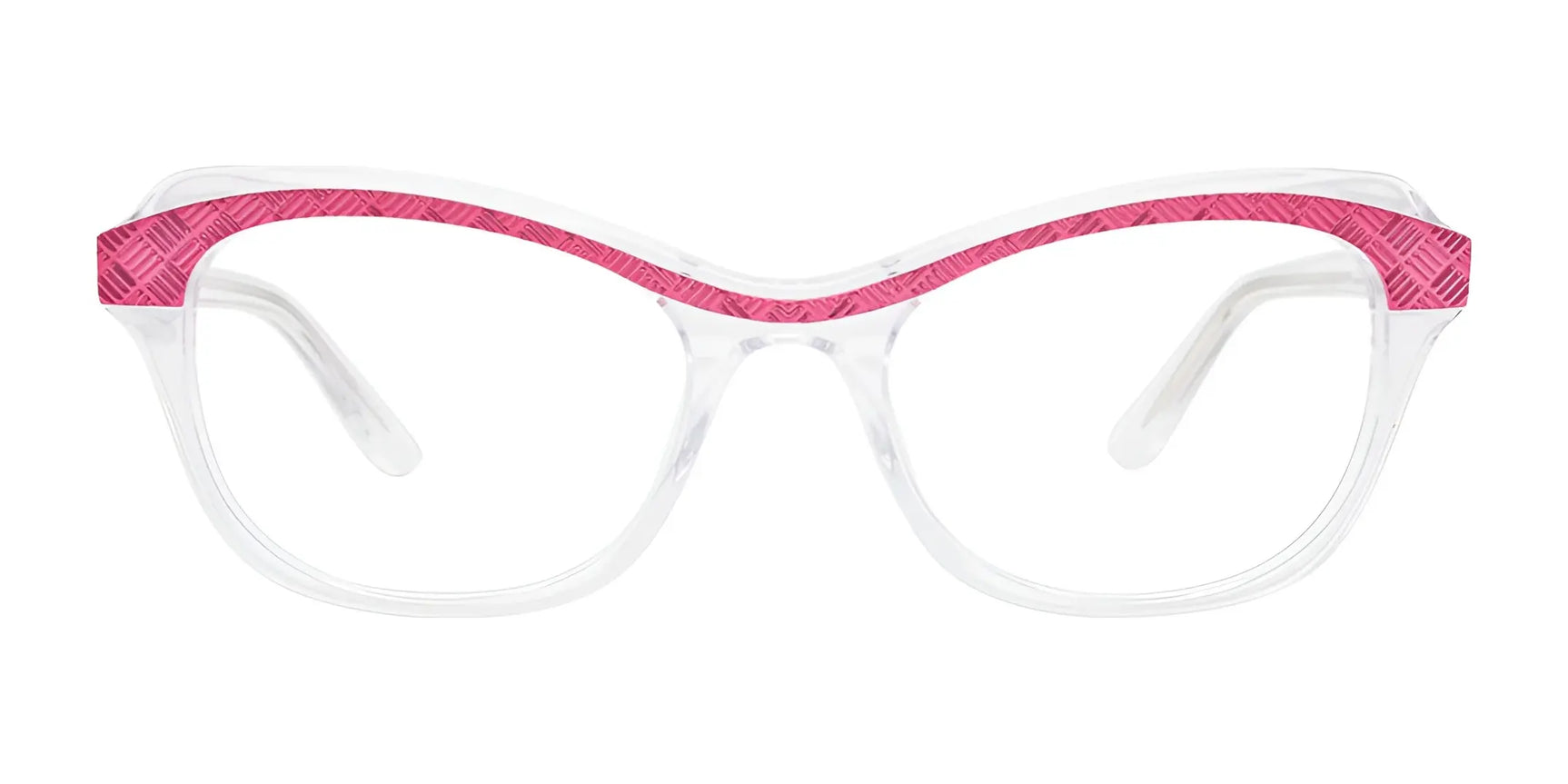 The Paradox P5040 Eyeglasses by Paradox, size 51, showcase clear cat eye frames with a bold pink accent along the top, blending modern style and everyday functionality. Prescription ready for your convenience. The Paradox P5040 Eyeglasses by Paradox, size 51, showcase clear cat eye frames with a bold pink accent along the top, blending modern style and everyday functionality. Prescription ready for your convenience.