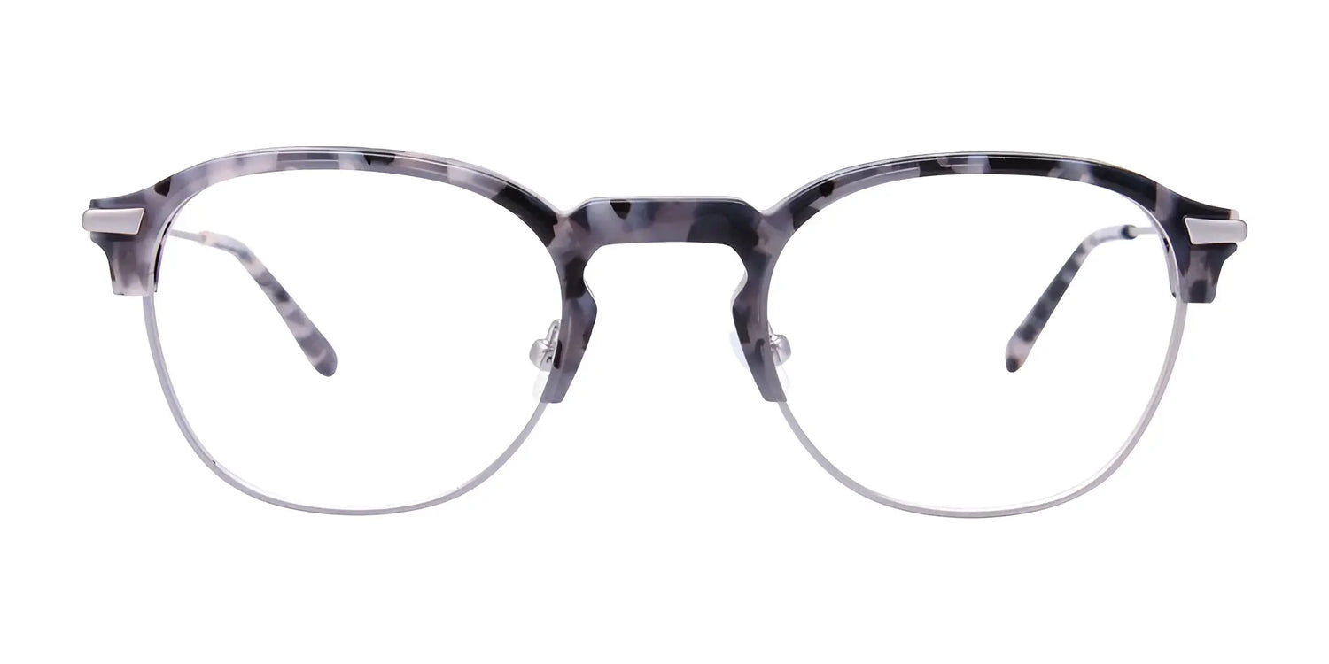 The Paradox P5042 Eyeglasses | Size 49 by Paradox feature round, clear lenses with a tortoiseshell-patterned frame and sleek silver metal rim, shown on a white background. These stylish frames are prescription ready. The Paradox P5042 Eyeglasses | Size 49 by Paradox feature round, clear lenses with a tortoiseshell-patterned frame and sleek silver metal rim, shown on a white background. These stylish frames are prescription ready.