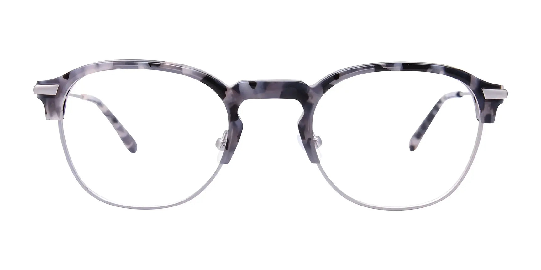 The Paradox P5042 Eyeglasses | Size 49 by Paradox feature round, clear lenses with a tortoiseshell-patterned frame and sleek silver metal rim, shown on a white background. These stylish frames are prescription ready. The Paradox P5042 Eyeglasses | Size 49 by Paradox feature round, clear lenses with a tortoiseshell-patterned frame and sleek silver metal rim, shown on a white background. These stylish frames are prescription ready.