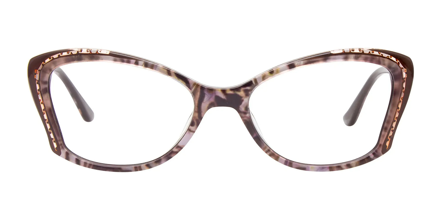 Paradox P5045 Eyeglasses | Size 52 by Paradox showcase brown and purple marbled cat eye frames, displayed front-facing on a white background—a fashionable women's eyewear option. Paradox P5045 Eyeglasses | Size 52 by Paradox showcase brown and purple marbled cat eye frames, displayed front-facing on a white background—a fashionable women's eyewear option.