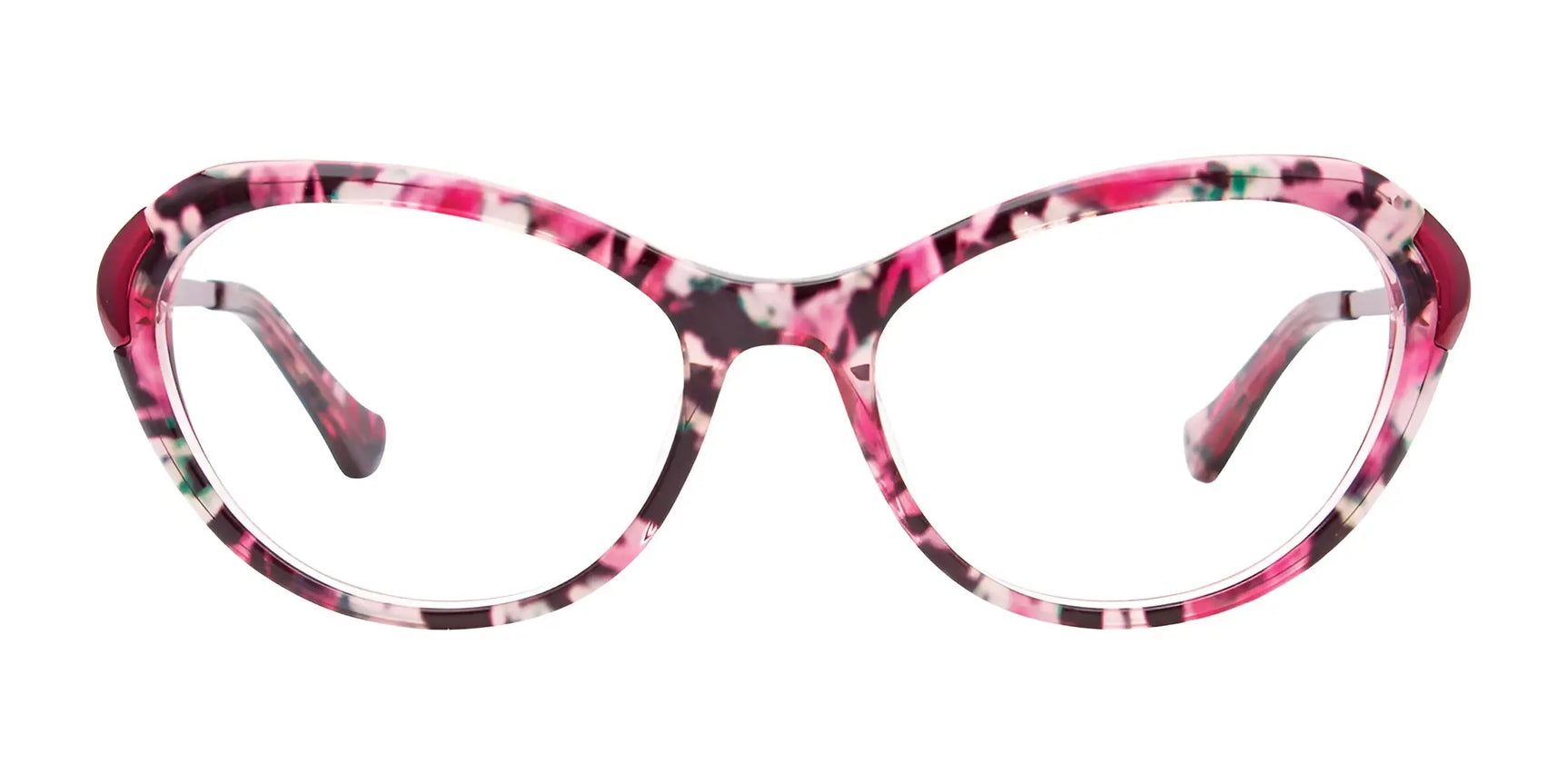 Paradox P5050 Eyeglasses | Size 52 by Paradox feature pink and black patterned, rounded cat-eye frames, shown front-facing on a white background. Prescription ready for your convenience. Paradox P5050 Eyeglasses | Size 52 by Paradox feature pink and black patterned, rounded cat-eye frames, shown front-facing on a white background. Prescription ready for your convenience.
