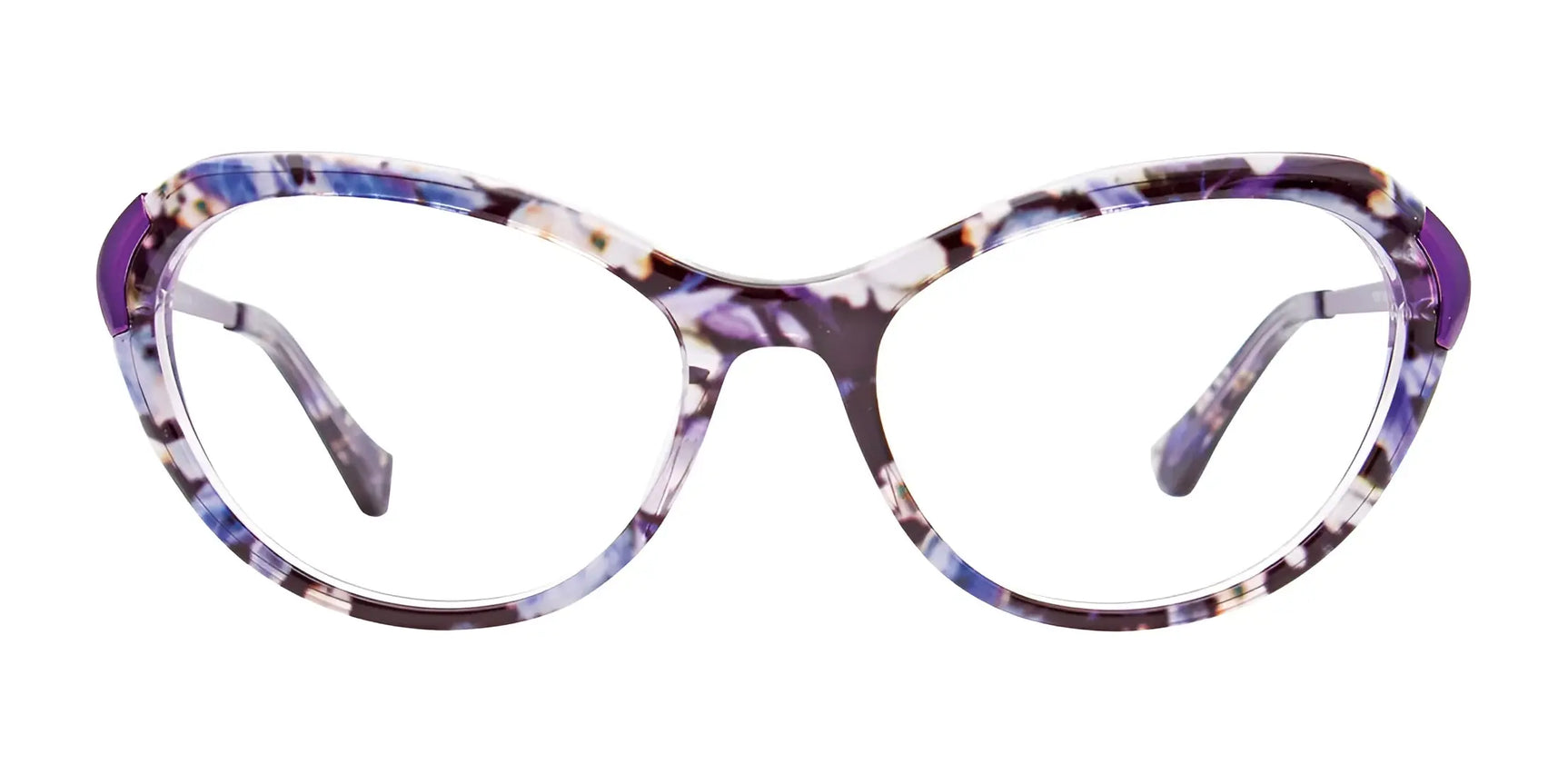 Paradox P5050 Eyeglasses (Size 52) by Paradox feature cat-eye frames with a multicolored abstract pattern in purple, white, and brown. Prescription ready for added convenience and style. Paradox P5050 Eyeglasses (Size 52) by Paradox feature cat-eye frames with a multicolored abstract pattern in purple, white, and brown. Prescription ready for added convenience and style.
