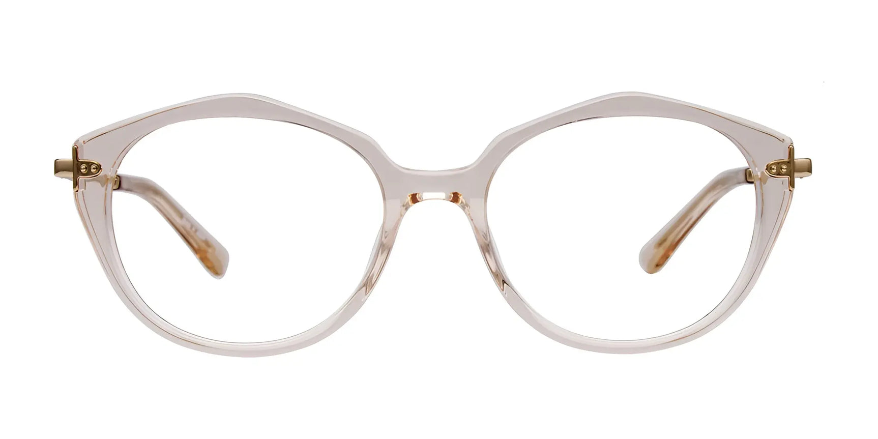 Clear, round Paradox P5052 Eyeglasses by Paradox feature a full-rim, slightly angular frame with gold-accented hinges. Size 51. Front view shown. Clear, round Paradox P5052 Eyeglasses by Paradox feature a full-rim, slightly angular frame with gold-accented hinges. Size 51. Front view shown.