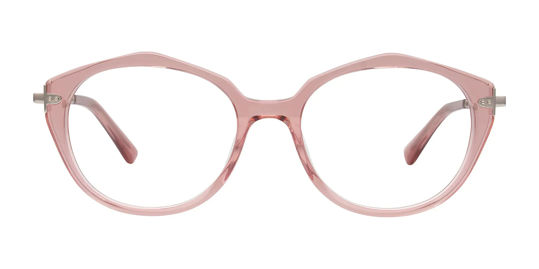 The Paradox P5052 Eyeglasses | Size 51 by Paradox feature pink, round translucent full-rim frames, shown from the front against a white background. The Paradox P5052 Eyeglasses | Size 51 by Paradox feature pink, round translucent full-rim frames, shown from the front against a white background.