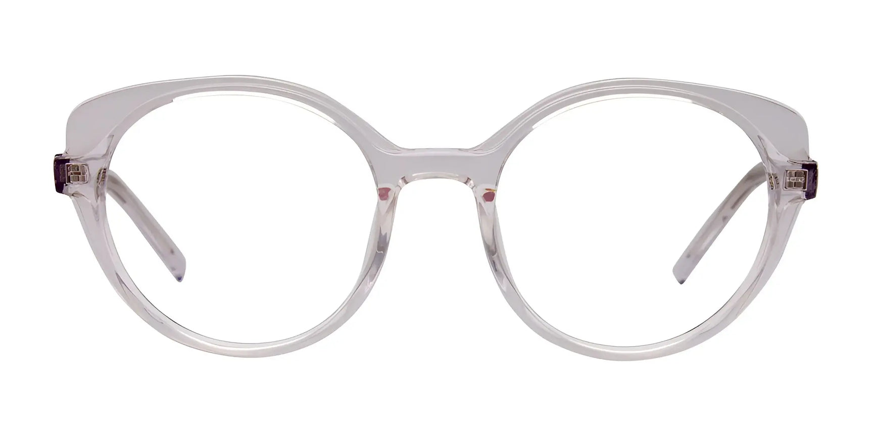 Front view of Paradox P5053 Eyeglasses | Size 49, featuring clear round lenses and thick transparent frames. These chic women's eyeglasses by Paradox offer a blend of modern style and comfort against a white backdrop. Front view of Paradox P5053 Eyeglasses | Size 49, featuring clear round lenses and thick transparent frames. These chic women's eyeglasses by Paradox offer a blend of modern style and comfort against a white backdrop.