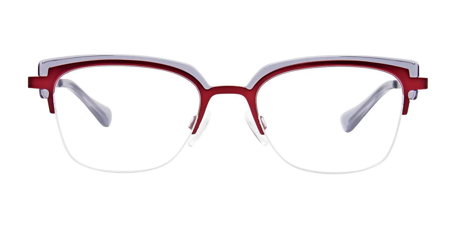 The Paradox P5054 Eyeglasses by Paradox, size 50, feature red and white frames with clear lenses. Shown front-facing on a white background, these stylish eyeglasses are prescription ready. The Paradox P5054 Eyeglasses by Paradox, size 50, feature red and white frames with clear lenses. Shown front-facing on a white background, these stylish eyeglasses are prescription ready.