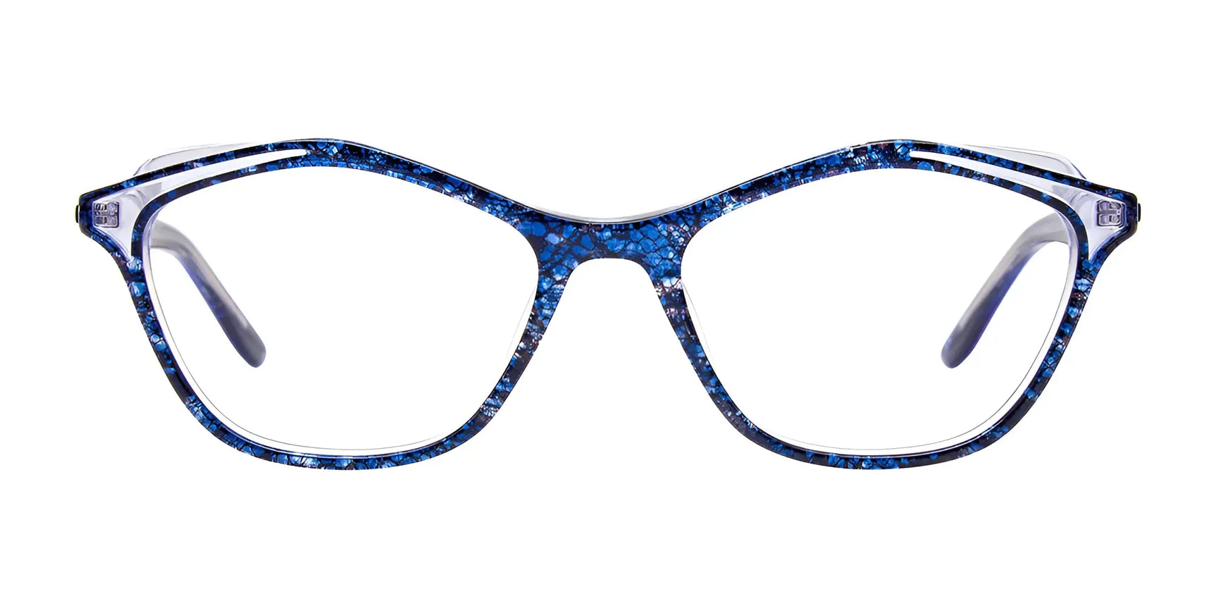 Paradox P5074 Eyeglasses | Size 52 by Paradox, shown in a blue and black pattern with clear lenses, displayed front-facing on a white background. Experience premium eyewear that adds a modern edge to classic style. Paradox P5074 Eyeglasses | Size 52 by Paradox, shown in a blue and black pattern with clear lenses, displayed front-facing on a white background. Experience premium eyewear that adds a modern edge to classic style.