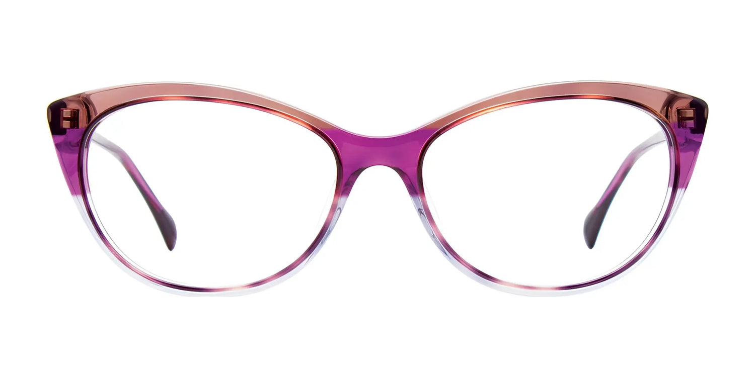 Paradox P5076 Eyeglasses in purple and pink, size 54, for women with clear lenses, by Paradox, shown on a white background. Paradox P5076 Eyeglasses in purple and pink, size 54, for women with clear lenses, by Paradox, shown on a white background.