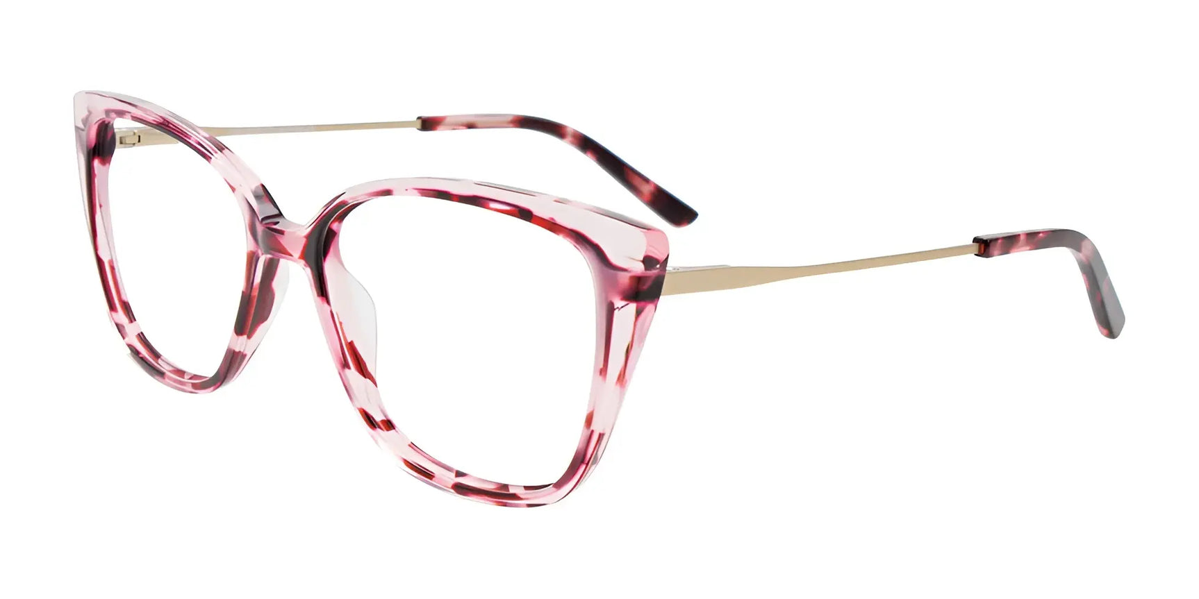 The Paradox P5088 Eyeglasses | Size 53 feature pink and tortoiseshell cat eye frames with gold metal arms, redefining women’s premium eyewear by Paradox. Presented on a white background. The Paradox P5088 Eyeglasses | Size 53 feature pink and tortoiseshell cat eye frames with gold metal arms, redefining women’s premium eyewear by Paradox. Presented on a white background.