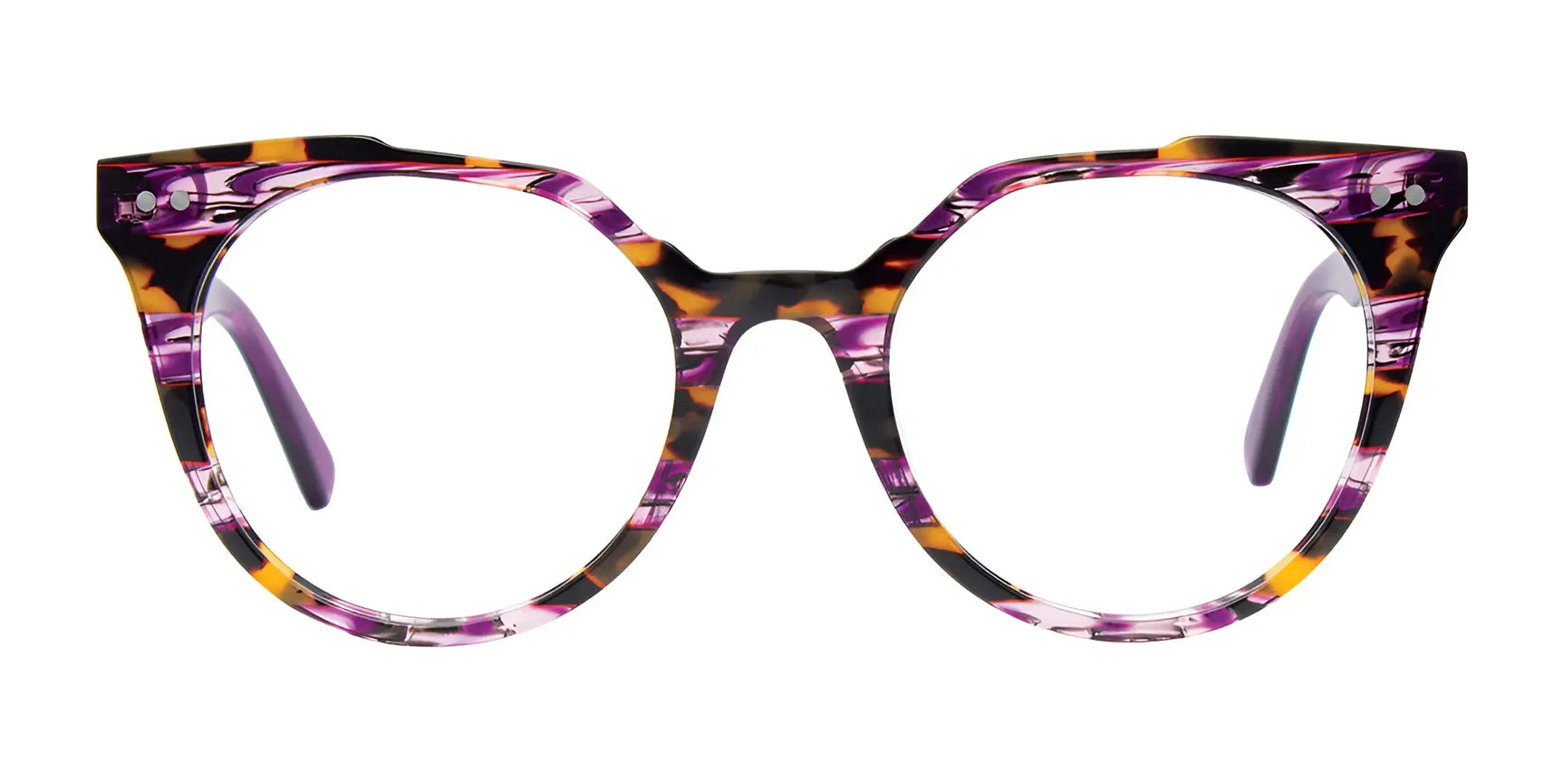 The Paradox P5092 Eyeglasses | Size 50 by Paradox feature a round frame with a stylish purple, pink, yellow, and black tortoiseshell pattern on white—prescription ready for a bold statement. The Paradox P5092 Eyeglasses | Size 50 by Paradox feature a round frame with a stylish purple, pink, yellow, and black tortoiseshell pattern on white—prescription ready for a bold statement.
