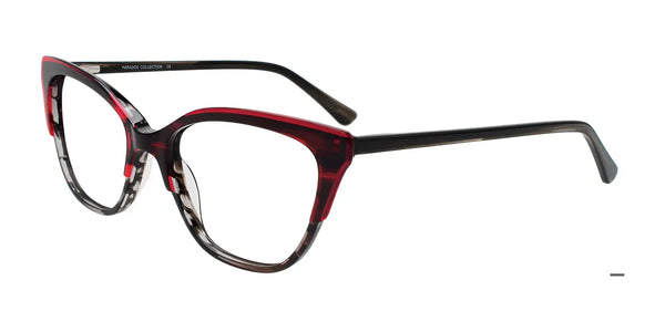 Paradox P5095 Eyeglasses | Size 53 / Striped Black & Clear Bright Red Top
