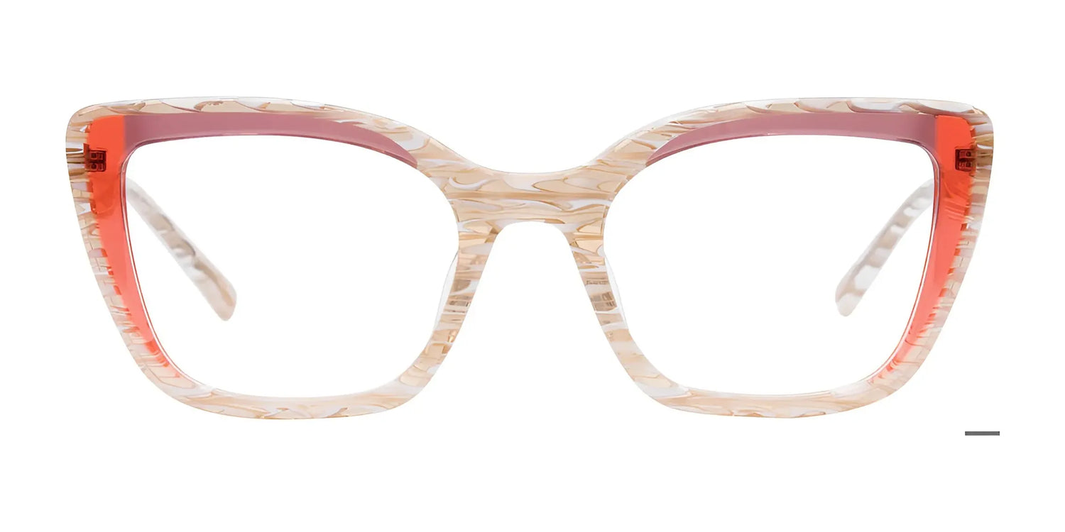 Paradox P5098 Eyeglasses | Size 53 by Paradox feature a marbled beige frame with translucent coral accents, offering bold style in a prescription-ready design. Paradox P5098 Eyeglasses | Size 53 by Paradox feature a marbled beige frame with translucent coral accents, offering bold style in a prescription-ready design.