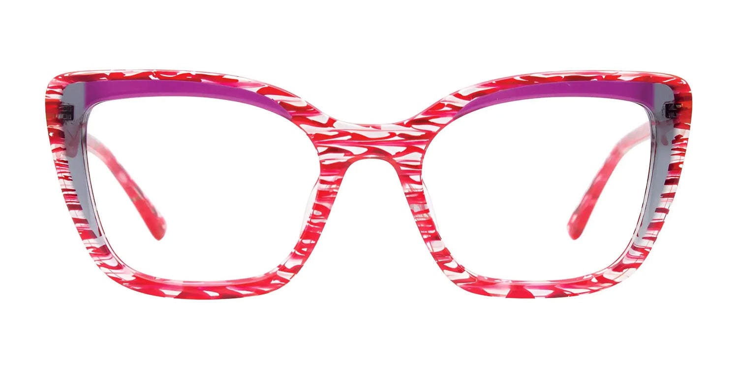 The Paradox P5098 Eyeglasses (Size 53) by Paradox feature a red and white cat eye frame with a bold pattern and purple accents on the top rim. Shown on a white background, these eyeglasses are prescription-ready for stylish vision correction. The Paradox P5098 Eyeglasses (Size 53) by Paradox feature a red and white cat eye frame with a bold pattern and purple accents on the top rim. Shown on a white background, these eyeglasses are prescription-ready for stylish vision correction.