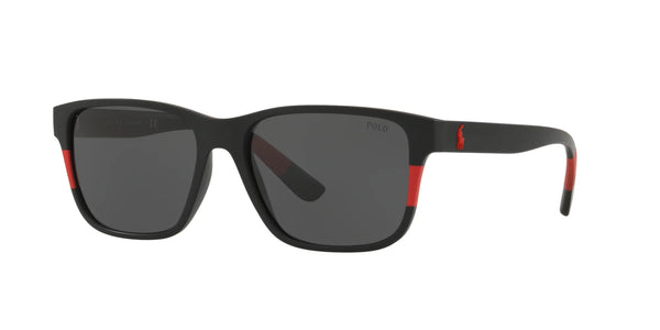 Polo PH4137 Sunglasses | Size 57 / Matte Black / Rubber Red / Grey (3N 9.3%)