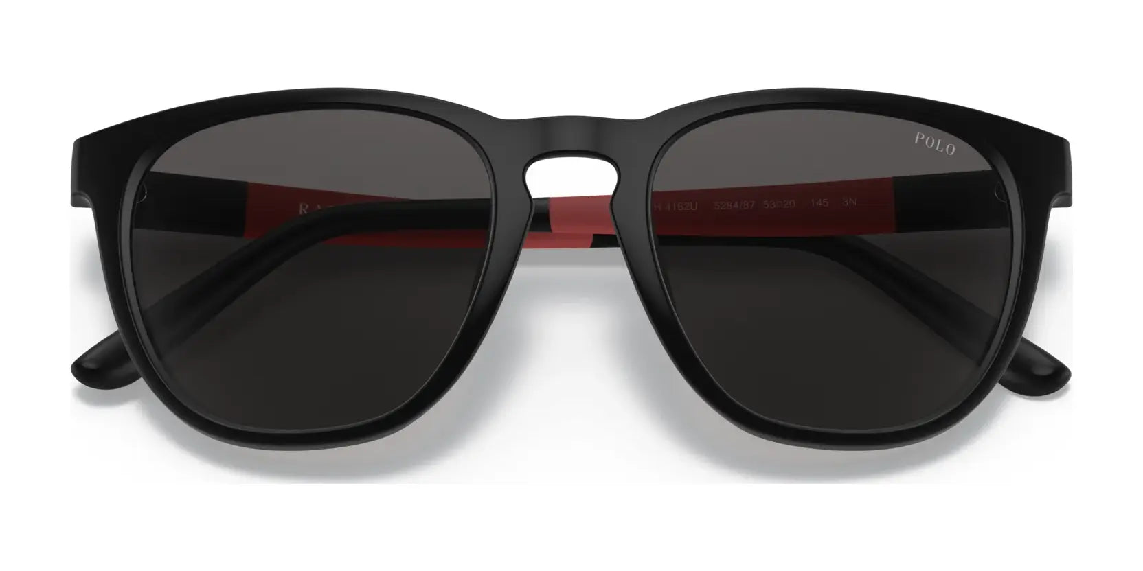 The Polo PH4182U Sunglasses boast black frames with dark lenses and a striking red accent on the temple interiors, combining style with UV protection for safe wear. The Polo PH4182U Sunglasses boast black frames with dark lenses and a striking red accent on the temple interiors, combining style with UV protection for safe wear.