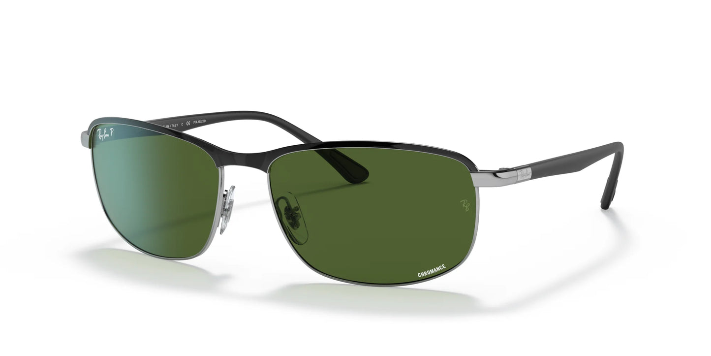 Ray-Ban RB3671CH Sunglasses Black On Silver / Dark Green