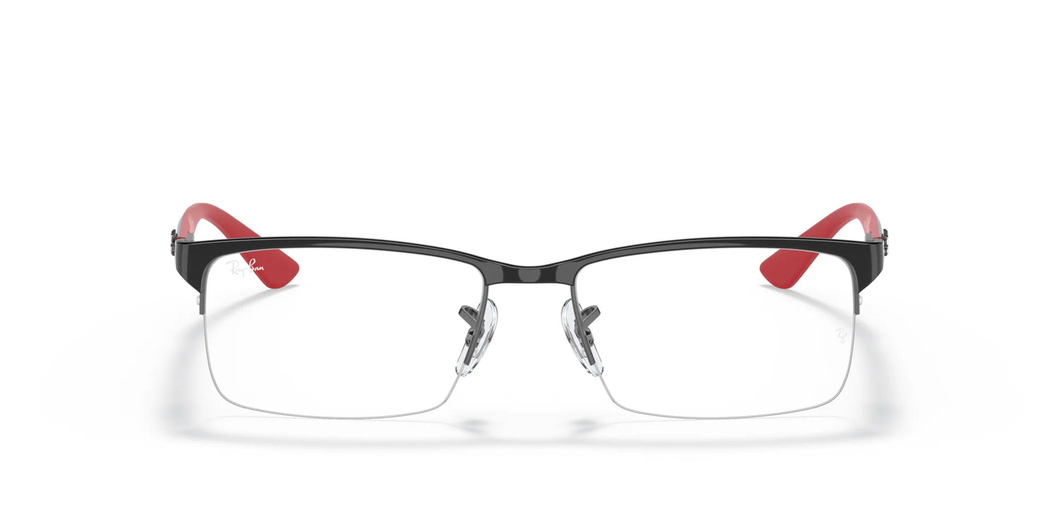 The Ray-Ban RX8411 Eyeglasses | Size 54, featuring a black and red semi-rimless rectangular design with nose pads, are the epitome of trendy eyewear. The Ray-Ban RX8411 Eyeglasses | Size 54, featuring a black and red semi-rimless rectangular design with nose pads, are the epitome of trendy eyewear.